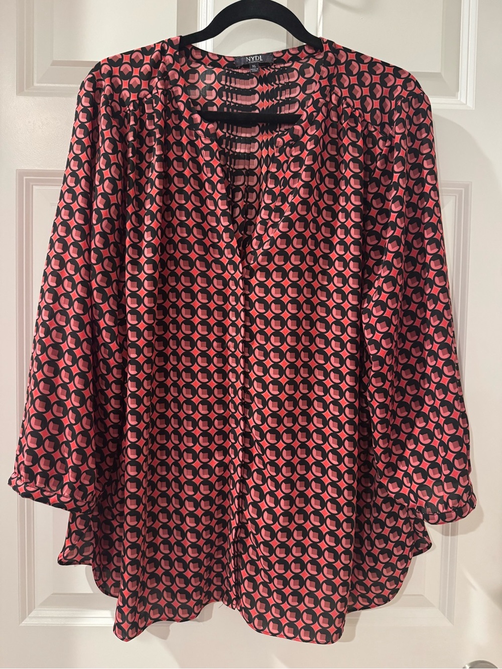 NYDJ Pintuck Blouse Pink and Black Patterned